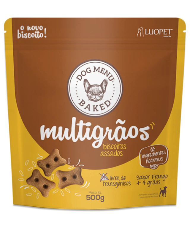 Biscoito Dog Menu Baked Multigrãos 500g — 4 Cereais e Frango para Cães
