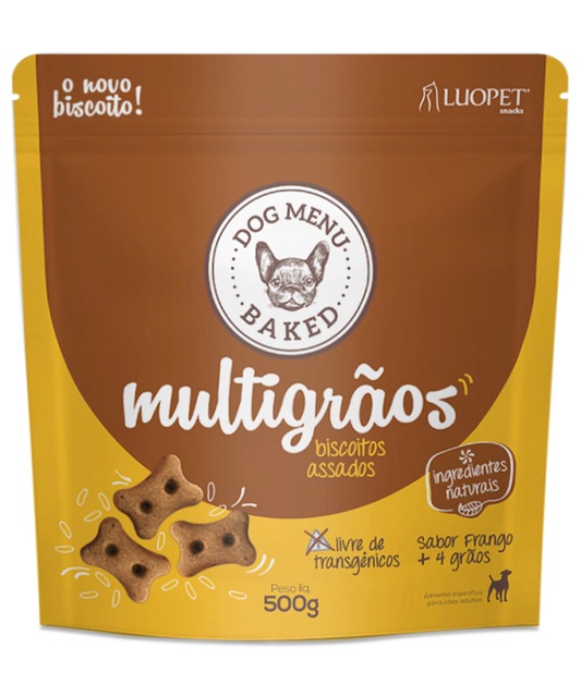 Biscoito Dog Menu Baked Multigrãos 500g — 4 Cereais e Frango para Cães